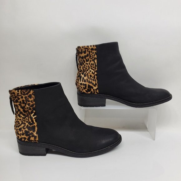 New Leopard Print Black Ankle Boots - Picture 1 of 7